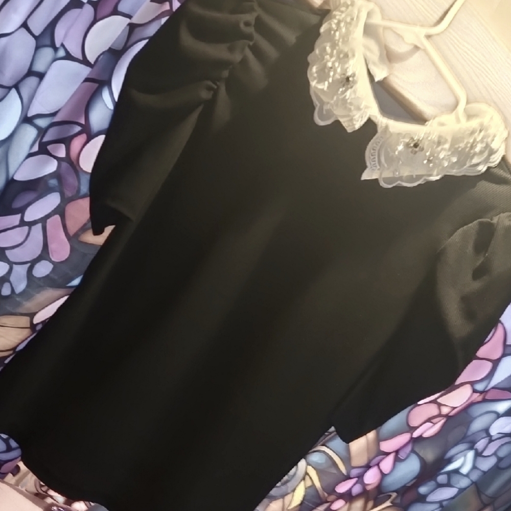 Elegant Black Top with Lace Collar